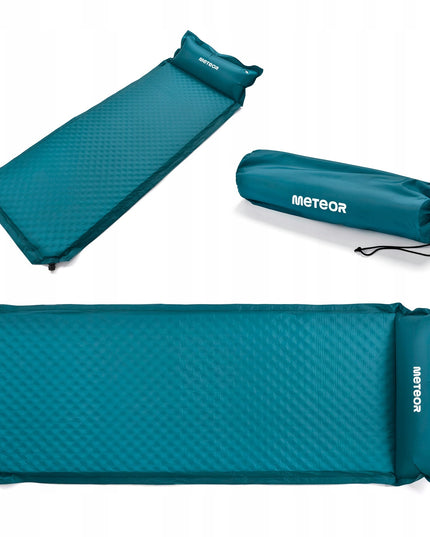 Automatiškai pripučiamas turistinis kilimėlis Meteor 188x66x3,8 cm su pagalvėle jūrinės spalvos stovyklavimui ir kelionėms