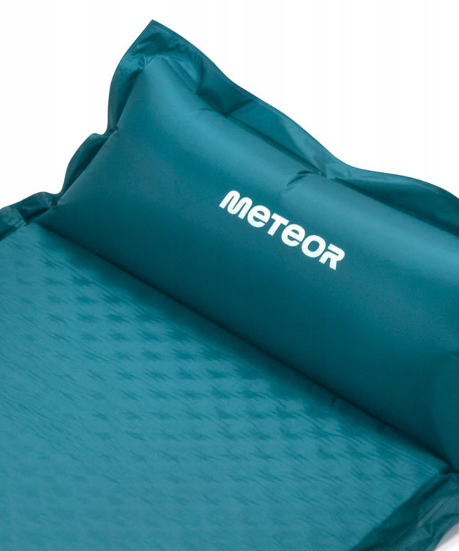 Automatiškai pripučiamas turistinis kilimėlis Meteor 188x66x3,8 cm su pagalvėle jūrinės spalvos stovyklavimui ir kelionėms