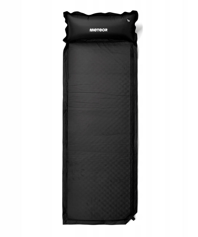 Automatiškai pripučiamas turistinis kilimėlis Meteor 200x66x3,8 cm su pagalvėle juodas stovyklavimui ir kelionėms