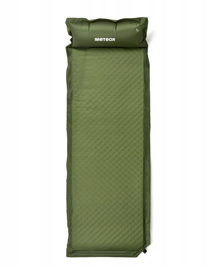 Automatiškai pripučiamas turistinis kilimėlis Meteor 200x66x3,8 cm su pagalvėle žalias stovyklavimui ir kelionėms