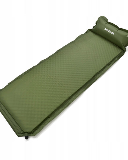 Automatiškai pripučiamas turistinis kilimėlis Meteor 200x66x3,8 cm su pagalvėle žalias stovyklavimui ir kelionėms