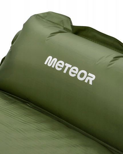 Automatiškai pripučiamas turistinis kilimėlis Meteor 200x66x3,8 cm su pagalvėle žalias stovyklavimui ir kelionėms