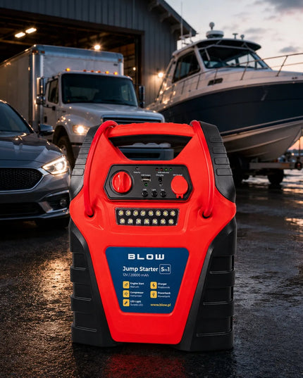Automobilinis paleidiklis (Jump Starter) su kompresoriumi ir Powerbank 5-in-1, 12V 20000mAh, BLOW