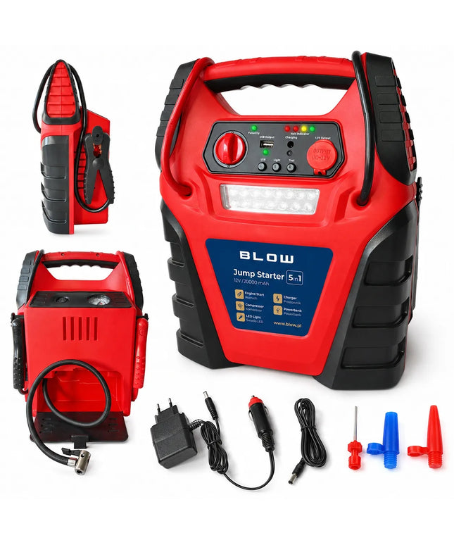 Automobilinis paleidiklis (Jump Starter) su kompresoriumi ir Powerbank 5-in-1, 12V 20000mAh, BLOW