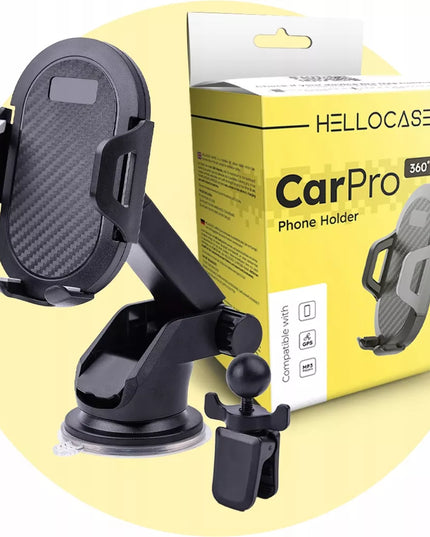 Automobilinis telefono laikiklis Hello Case ant priekinio stiklo, prietaisų skydelio ar grotelių + 3in1 USB laidas