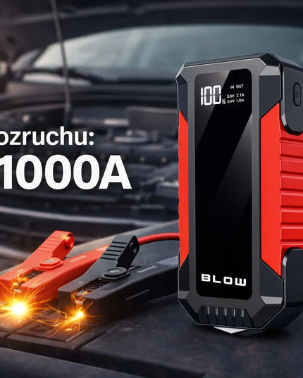 Automobilinis užvediklis BLOW JS-12 Jump Starter 1000A 12000mAh su powerbanku ir avariniu plaktuku