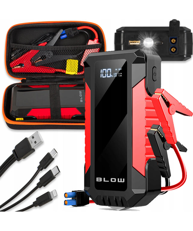 Automobilinis užvediklis BLOW JS-12 Jump Starter 1000A 12000mAh su powerbanku ir avariniu plaktuku