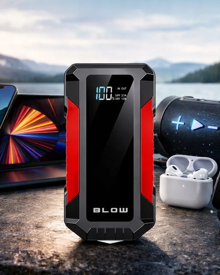 Automobilinis užvediklis BLOW JS-12 Jump Starter 1000A 12000mAh su powerbanku ir avariniu plaktuku
