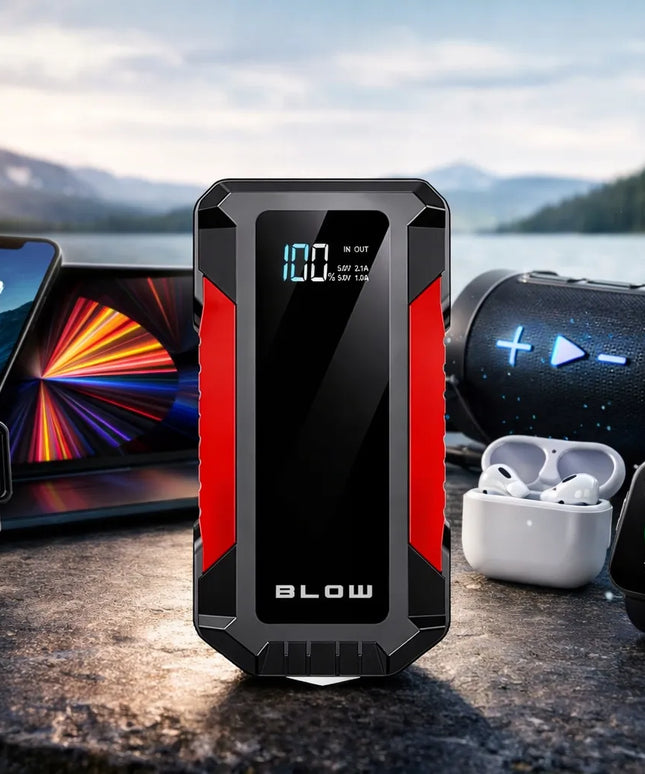Automobilinis užvediklis BLOW JS-12 Jump Starter 1000A 12000mAh su powerbanku ir avariniu plaktuku