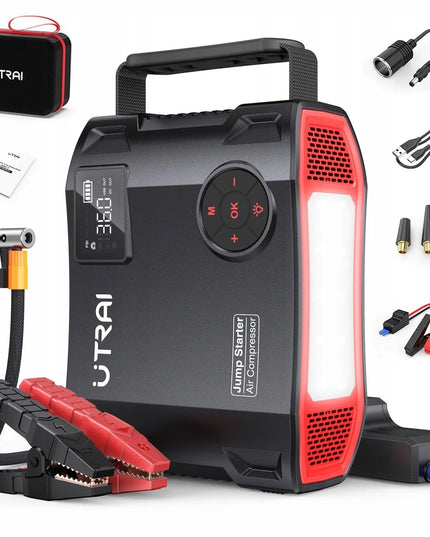 Automobilinis užvedimo įrenginys 5in1 su kompresoriumi, jump starter ir 2000A powerbank
