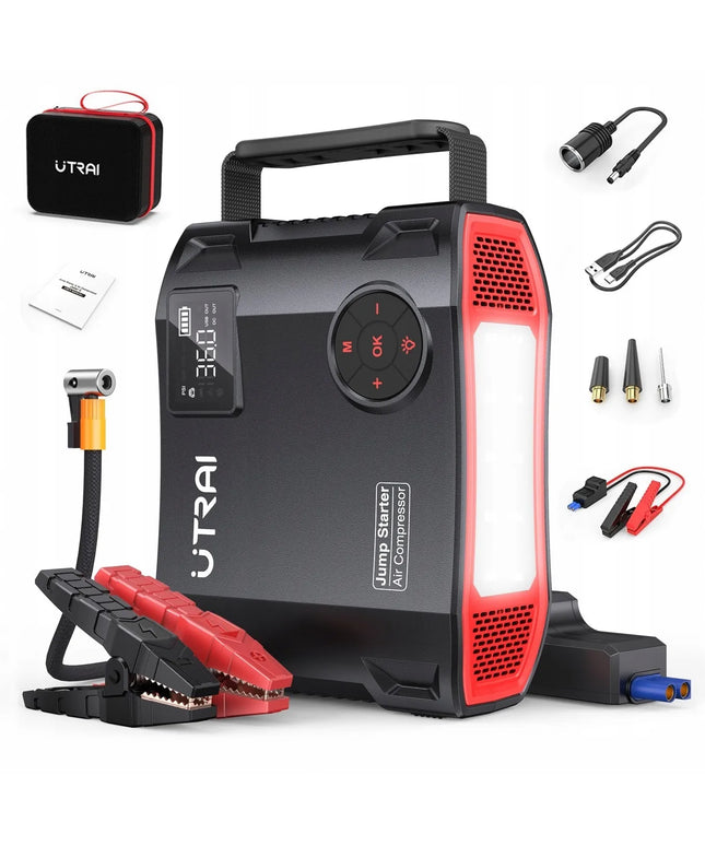 Automobilinis užvedimo įrenginys 5in1 su kompresoriumi, jump starter ir 2000A powerbank