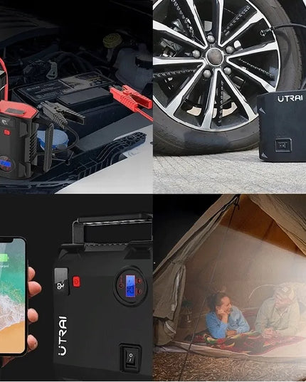 Automobilinis užvedimo įrenginys 5in1 su kompresoriumi, jump starter ir 2000A powerbank