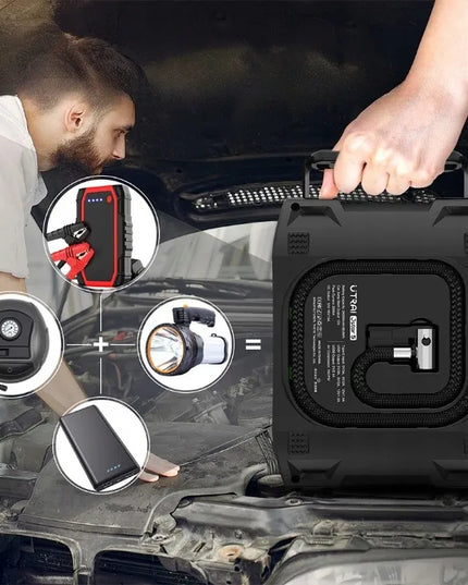 Automobilinis užvedimo įrenginys 5in1 su kompresoriumi, jump starter ir 2000A powerbank