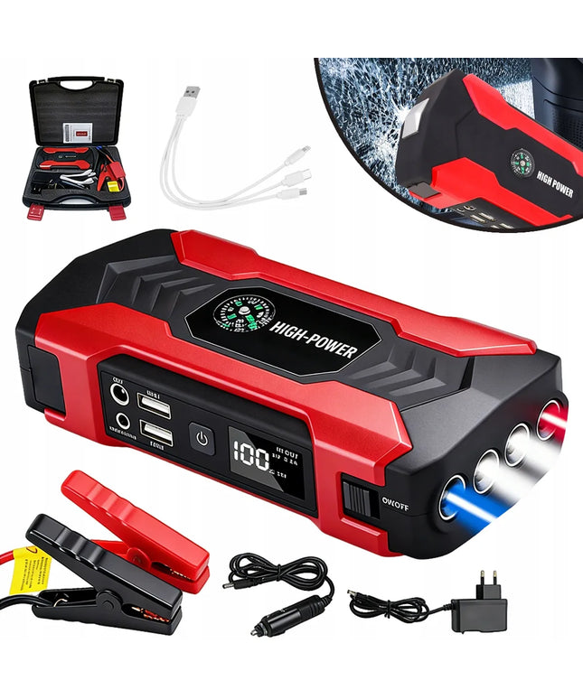 Automobilinis užvedimo įrenginys Jump Starter Powerbank Booster su gnybtais ir žibintuvėliu