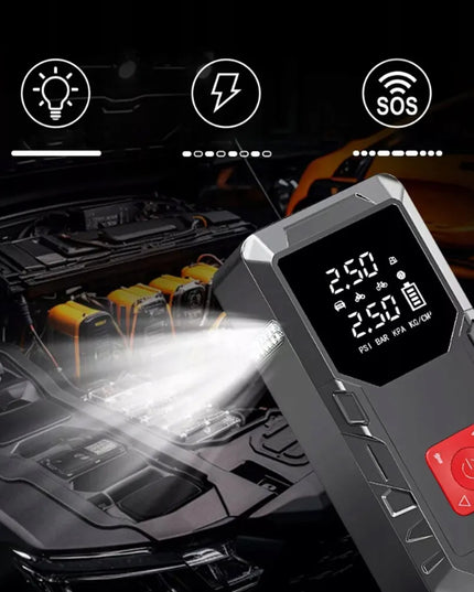Automobilinis užvedimo įrenginys powerbank išmanus oro kompresorius žibintuvėlis