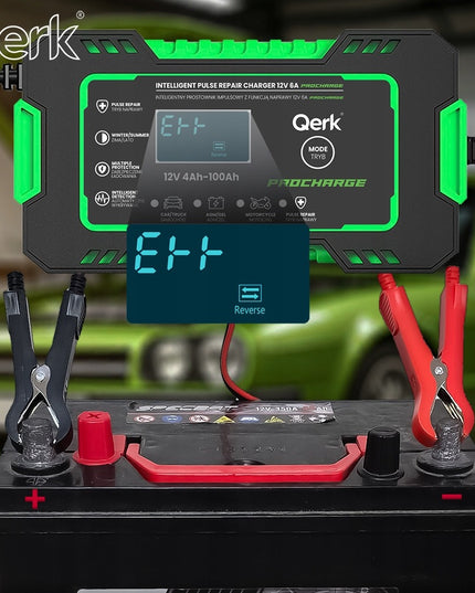 Automobilio akumuliatoriaus pakrovėjas 12V 6A su mikroprocesoriumi ir akumuliatoriaus taisymo funkcija QERK RJ-C120501A, impulsinis automatinis pakrovėjas AGM GEL EFB Start Stop akumuliatoriams