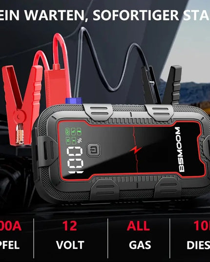 Automobilio užvedėjas 12V 6000A su LCD ekranu ir LED žibintuvėliu | Power Bank 26800mAh su greitu įkrovimu, tinka visiems benzininiams ir iki 10.0L dyzeliniams varikliams