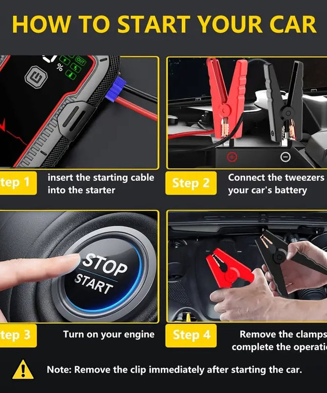 Automobilio užvedėjas 12V 6000A su LCD ekranu ir LED žibintuvėliu | Power Bank 26800mAh su greitu įkrovimu, tinka visiems benzininiams ir iki 10.0L dyzeliniams varikliams