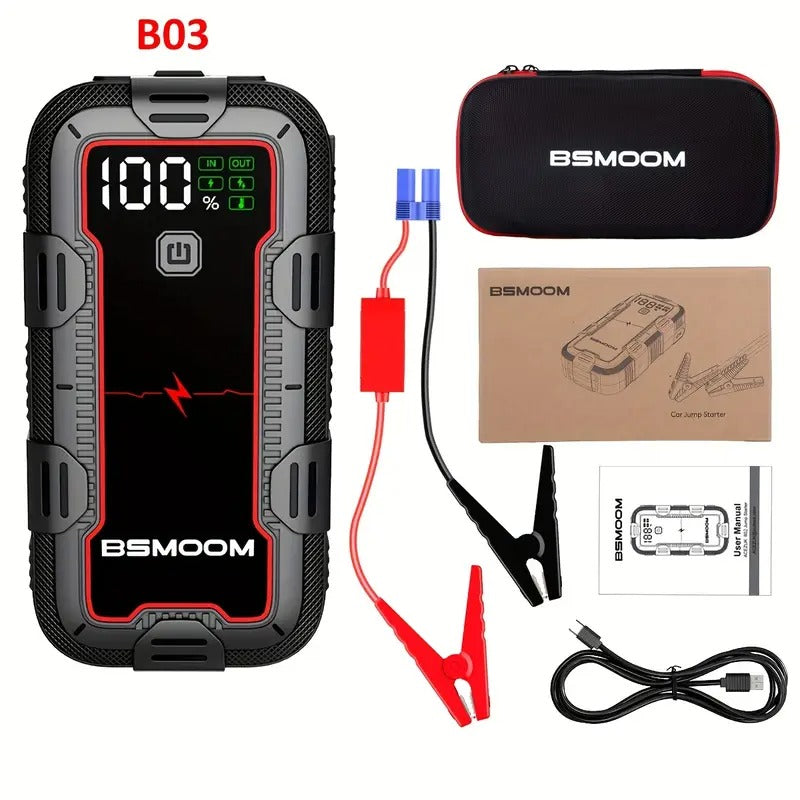 12V automobilio akumuliatoriaus starteris 6000A su LCD ekranu ir LED žibintuvėliu | Power Bank 26800mAh su greitu įkrovimu, tinka iki 10.0L dyzelio ir visiems benzininiams varikliams