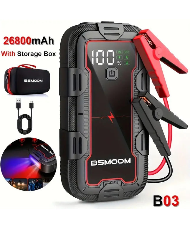 Automobilio užvedėjas 12V 6000A su LCD ekranu ir LED žibintuvėliu | Power Bank 26800mAh su greitu įkrovimu, tinka visiems benzininiams ir iki 10.0L dyzeliniams varikliams