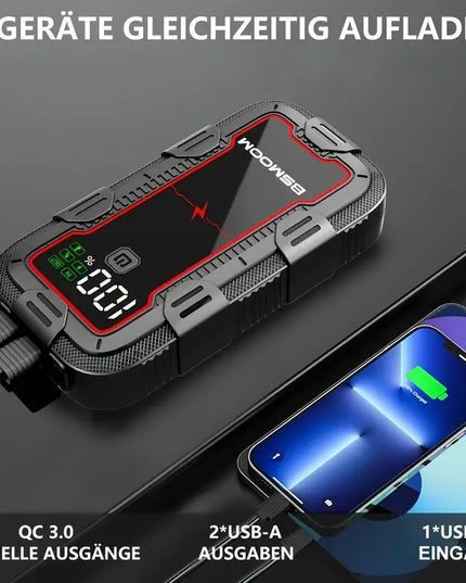 Automobilio užvedėjas 12V 6000A su LCD ekranu ir LED žibintuvėliu | Power Bank 26800mAh su greitu įkrovimu, tinka visiems benzininiams ir iki 10.0L dyzeliniams varikliams