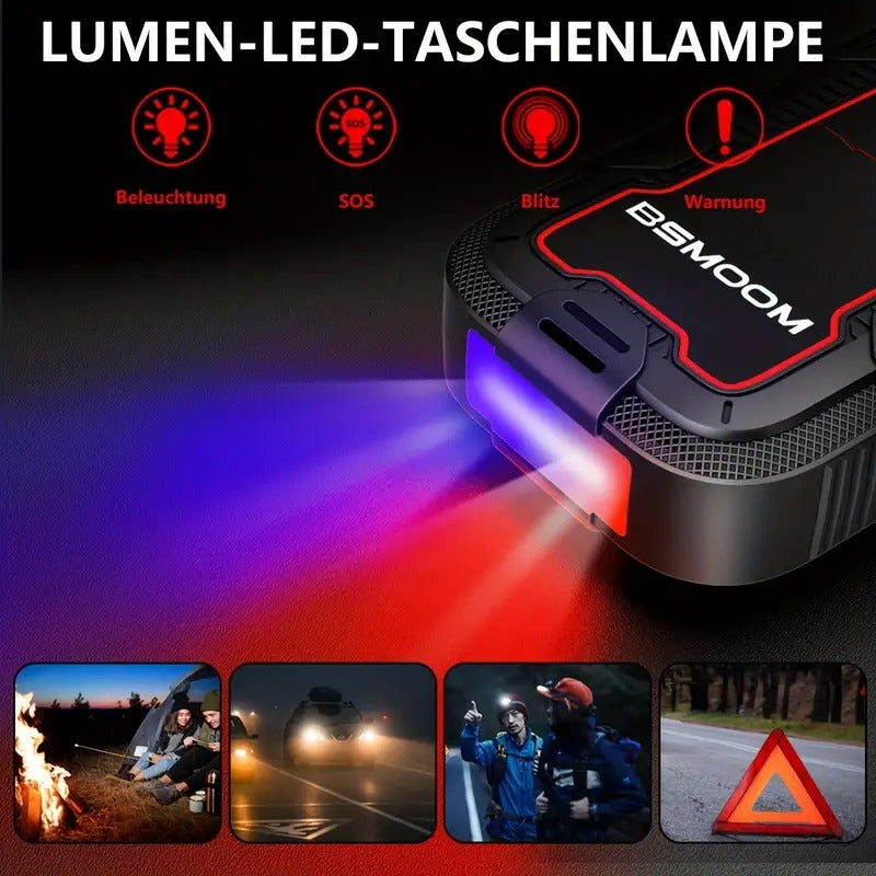 12V automobilio akumuliatoriaus starteris 6000A su LCD ekranu ir LED žibintuvėliu | Power Bank 26800mAh su greitu įkrovimu, tinka iki 10.0L dyzelio ir visiems benzininiams varikliams