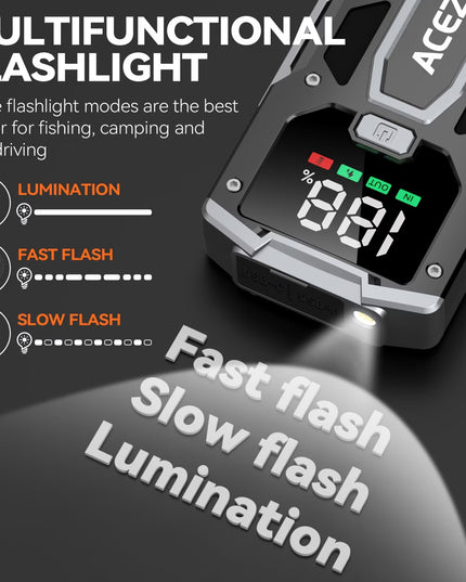 Automobilio Užvedėjas – Galingas Šuolių Starteris 7000A 12V Akumuliatoriaus Pakrovėjas iki 8.0L Benzino arba 7.0L Dyzelio Su LED Žibintuvėliu ir LCD Ekranu