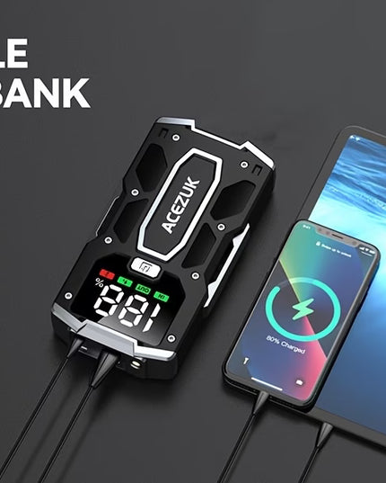 Automobilio Užvedėjas – Galingas Šuolių Starteris 7000A 12V Akumuliatoriaus Pakrovėjas iki 8.0L Benzino arba 7.0L Dyzelio Su LED Žibintuvėliu ir LCD Ekranu