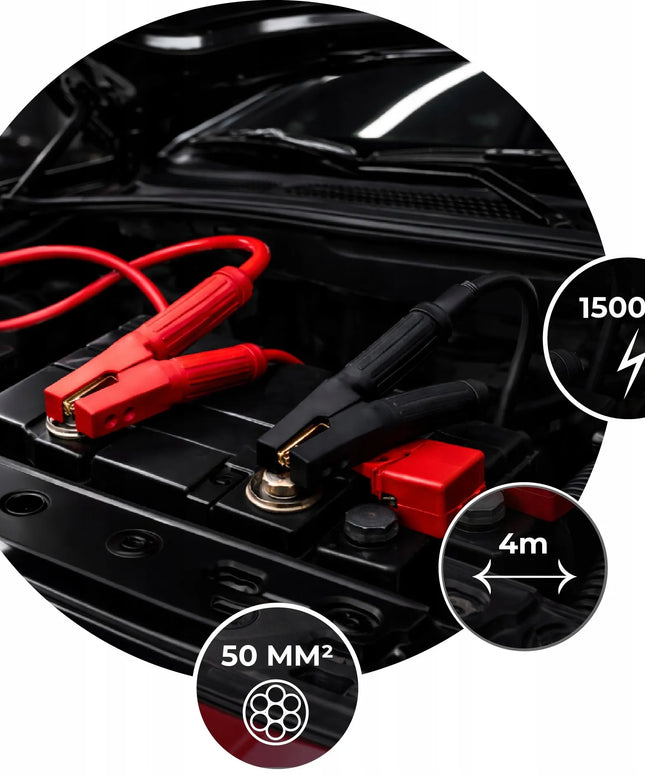 Automobilio užvedimo laidai 1500 A, 4 m, 50 mm, su maišeliu
