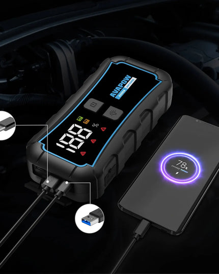AVAPOW E5 PRO automobilinis paleidiklis, 12000 mAh, 2000A, 44.4Wh maitinimo bankas