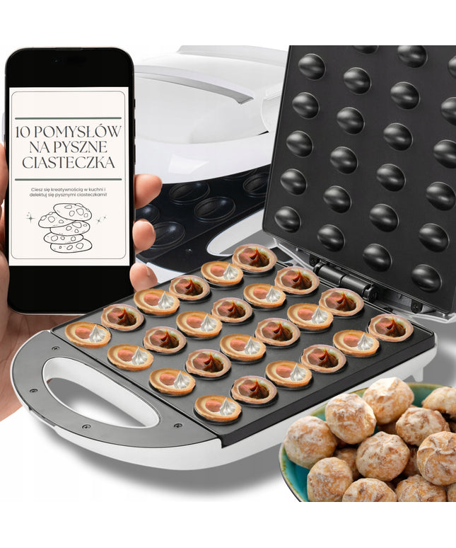 Avenido AV3090 oriešinių sausainių keptuvė 1600W – 24 puselės vienu metu, nelimpanti danga, greitas kepimas 2 min.