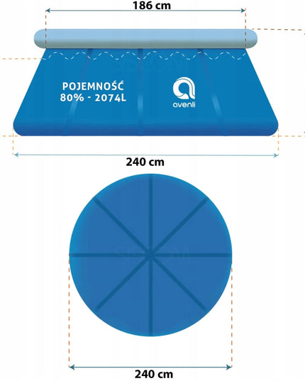 Avenli pripučiamas sodo baseinas 2,4 m, 6-viename, skirtas vaikams, 3 sluoksnių, Premium