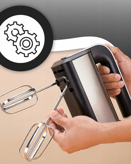 RANKINIS MAIŠYTUVAS VIRTUVEI 300W TURBO, 5 GREIČIAI, METALINĖS ŠLUOTELĖS, TEŠLOS KULIAI, SIDABRINĖS SPALVOS