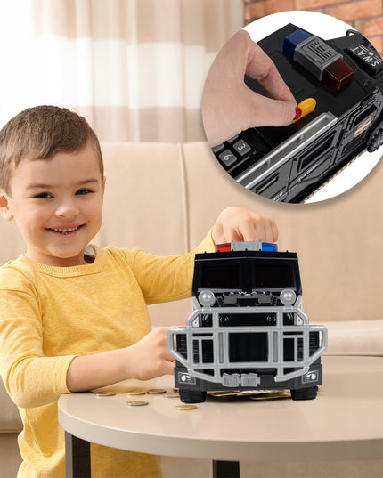 SEIFAS-TAUPYKLĖ BANKOMATAS POLICIJOS AUTOMOBILIS MONETOMS, BANKNOTAMS, PIN KODUI VAIKAMS