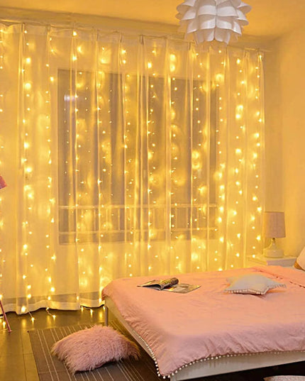 LED šviesos užuolaida, kalėdinė girlianda, USB, 3 × 3 m, nuotolinis valdymas