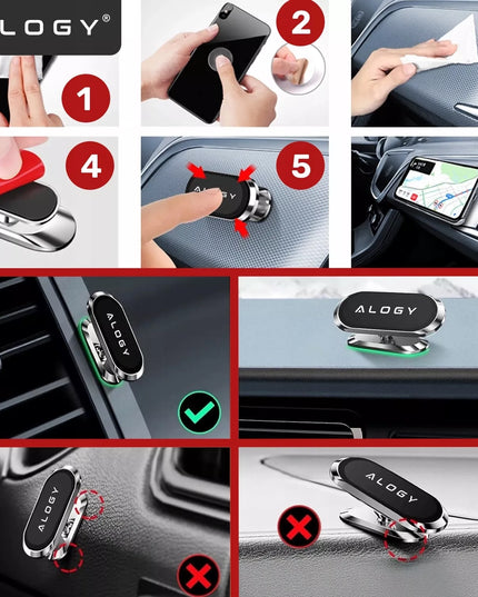 Alogy magnetinis automobilinis telefono laikiklis su MagSafe funkcija prietaisų skydeliui