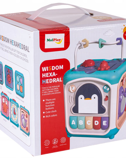 Ugdomasis sensorinis kubas - rūšiuoklis, labirintas, vėrimo žaislas, pianinas 7in1