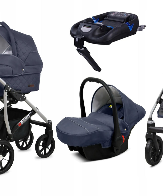 BabyLux Qbaro 4-in-1 vaikiškas vežimėlis: lopšys, sportinė dalis, kėdutė ir ISOFIX pagrindas