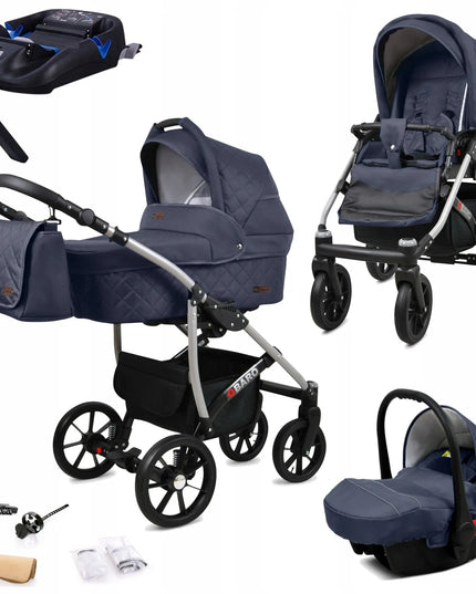BabyLux Qbaro 4-in-1 vaikiškas vežimėlis: lopšys, sportinė dalis, kėdutė ir ISOFIX pagrindas