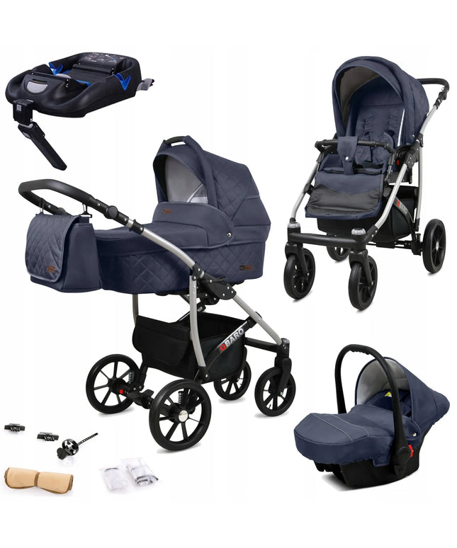 BabyLux Qbaro 4-in-1 vaikiškas vežimėlis: lopšys, sportinė dalis, kėdutė ir ISOFIX pagrindas