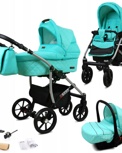 "BabyLux Qbaro" vaikiškas vežimėlis 3 viename: lopšys, sportinė dalis ir automobilinė kėdutė