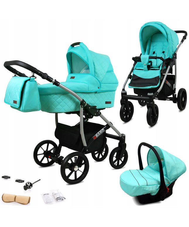 "BabyLux Qbaro" vaikiškas vežimėlis 3 viename: lopšys, sportinė dalis ir automobilinė kėdutė