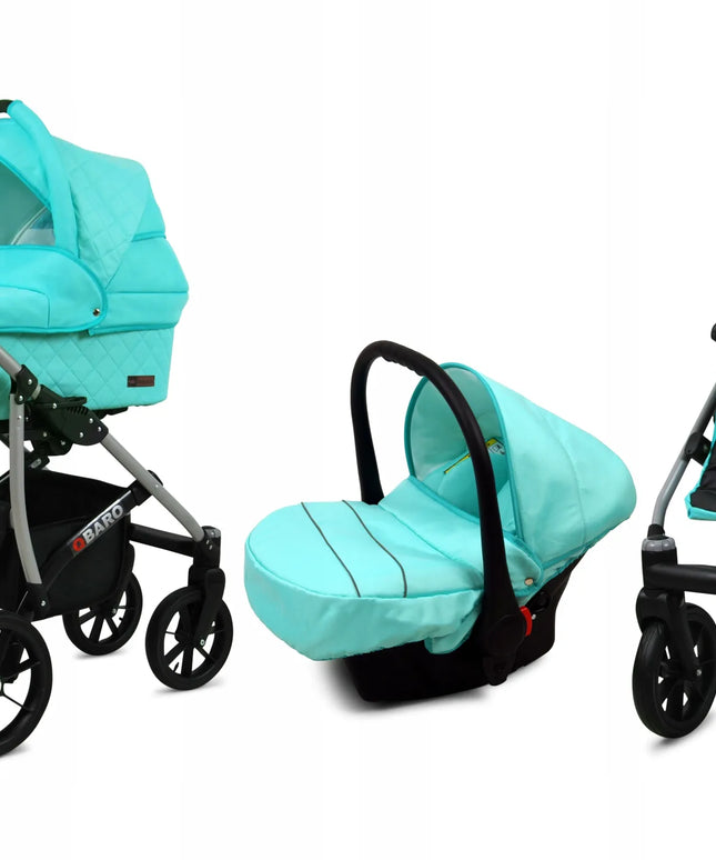 "BabyLux Qbaro" vaikiškas vežimėlis 3 viename: lopšys, sportinė dalis ir automobilinė kėdutė