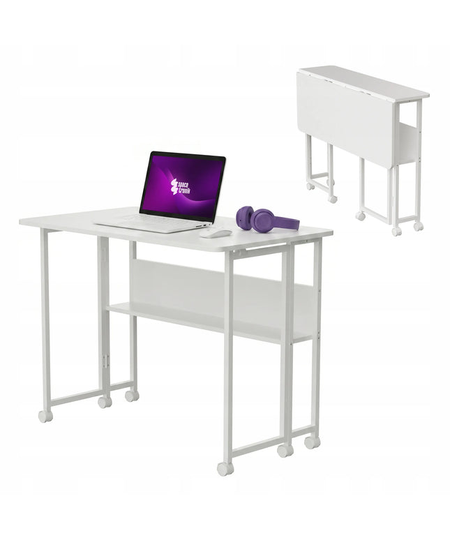 Baltas mobilus rašomasis stalas su ratukais, 80x58 cm, aukštis 75 cm, medžio drožlių plokštė