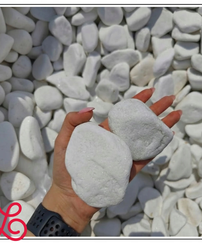 Balti Thassos akmenukai 8-13 cm, žvilgantys akmenys sodui ir tvenkiniams, 5 kg
