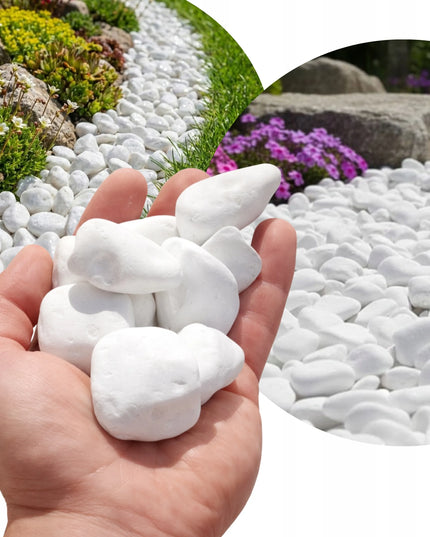 Balti Thassos marmuro akmenukai, graikiški 2-4 cm, dekoratyviniai sodo akmenys, 5 kg