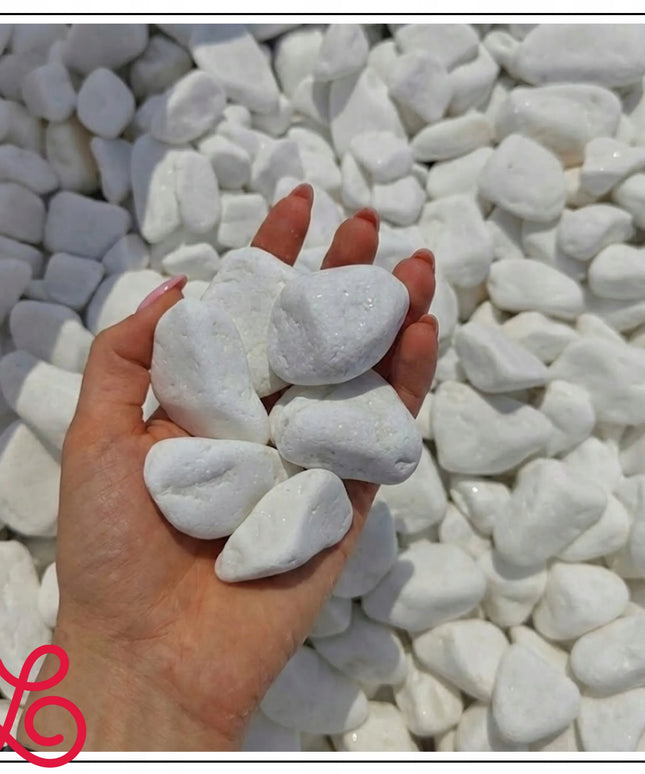 Balti Thassos upės akmenukai, dekoratyviniai akmenys, sniego baltumo 2-4 cm, 1 kg