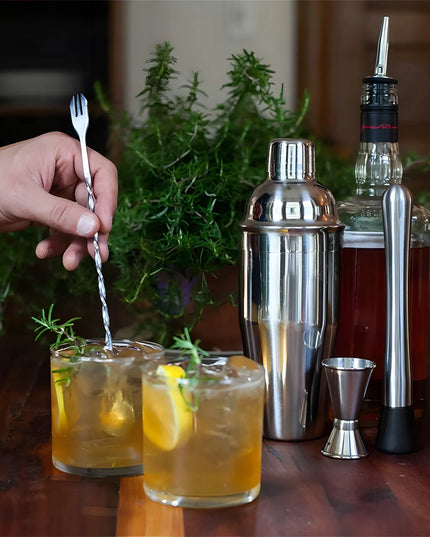 Barmanski rinkinys kokteiliams 6 dalių, plieninis, su plaktuvu, matuokliu, šaukštu ir grūstuvu