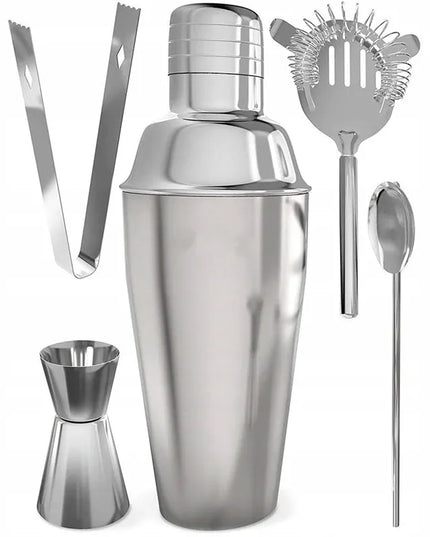 Barmeno rinkinys 5 dalių – „Cobbler“ plaktuvas 750 ml, sidabrinis