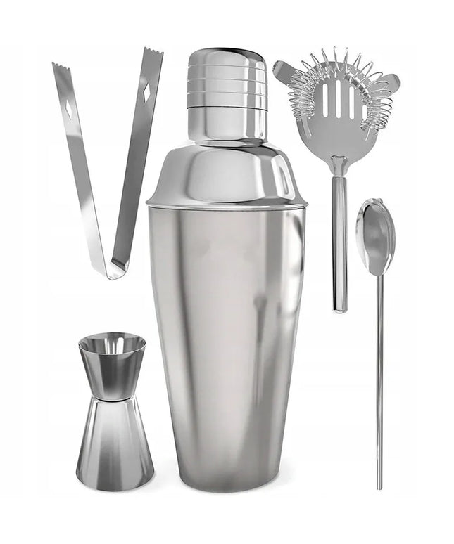 Barmeno rinkinys 5 dalių – „Cobbler“ plaktuvas 750 ml, sidabrinis